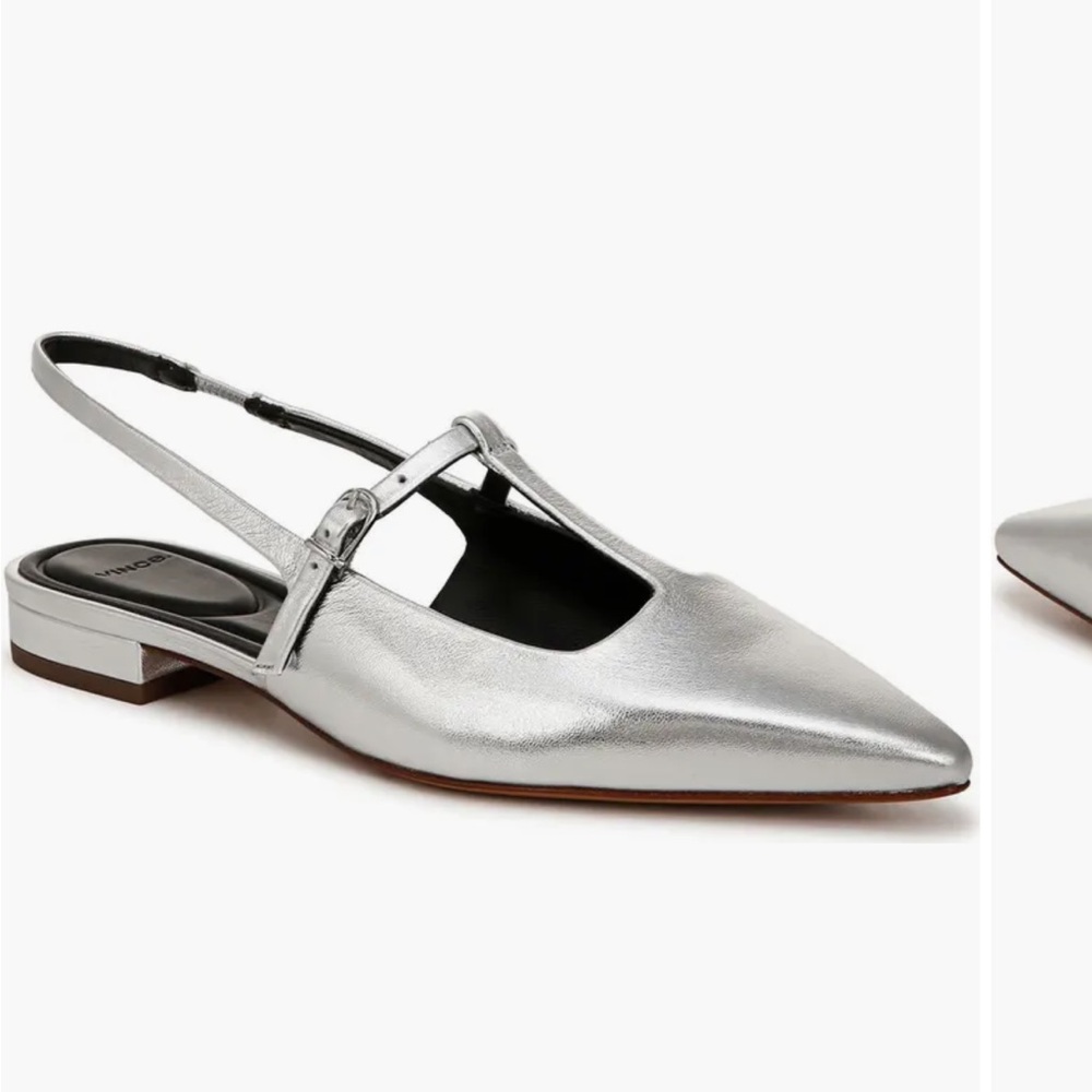 Vince Iliana Slingback Pointed Toe Silver Flats Holiday Shoes  (Women 9